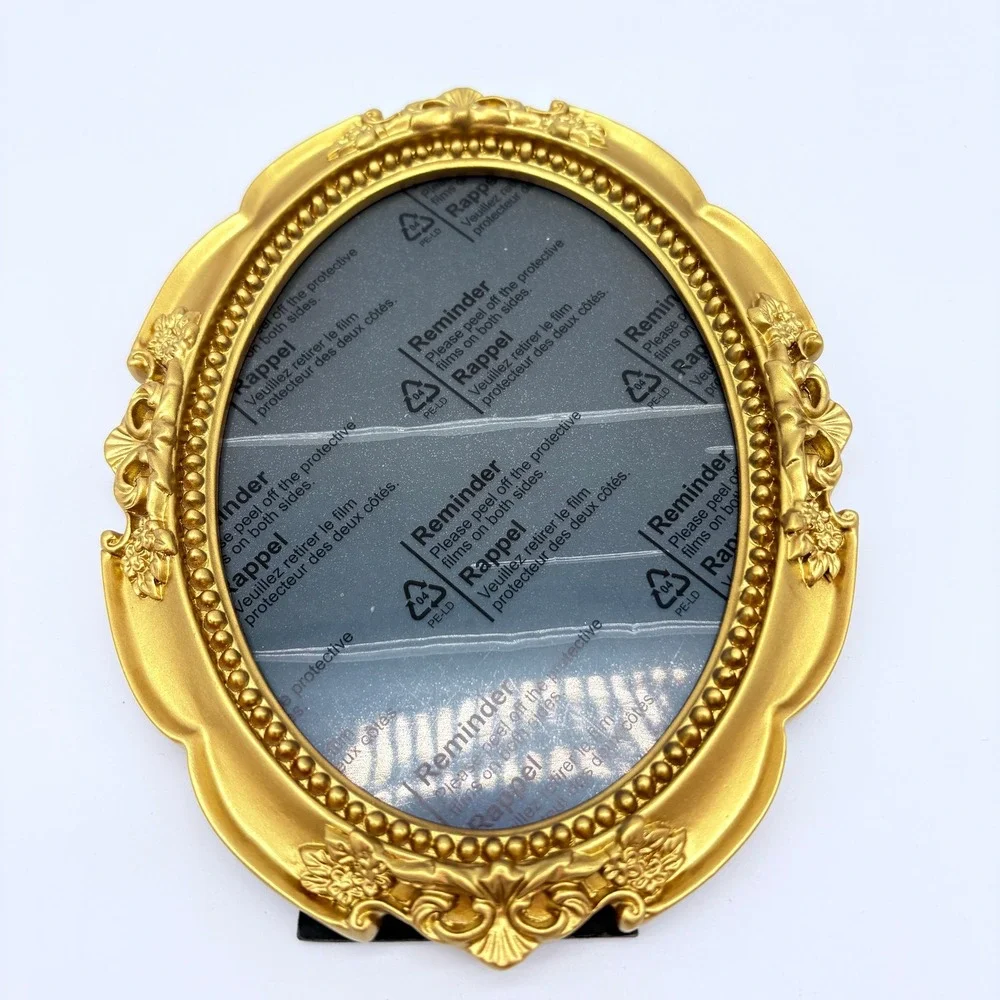 Gold Ornate Oval Magnetic Picture Frame Small Baroque Floral Easel Back NEW